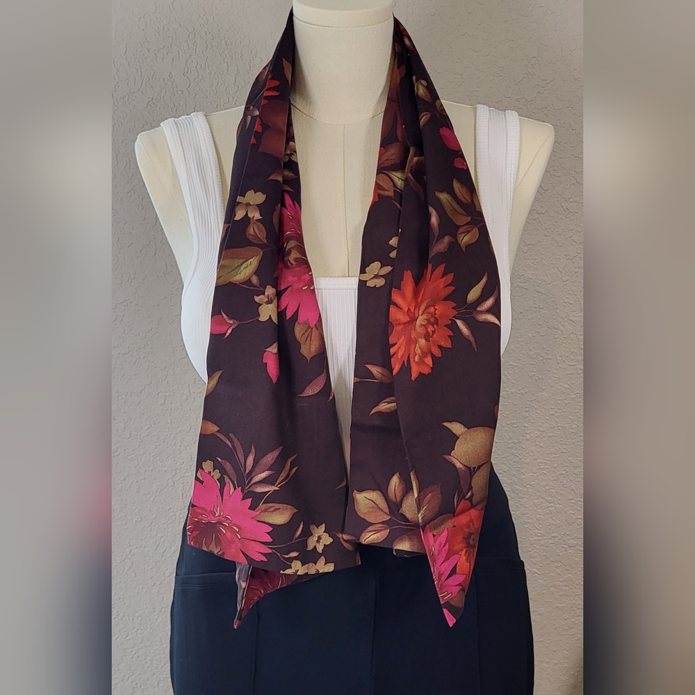 Pink and Brown Floral Wrap Scarf - 49 x 13 - Picture 3 of 5
